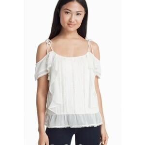 White House Black Market cold shoulder embroidered white top Large